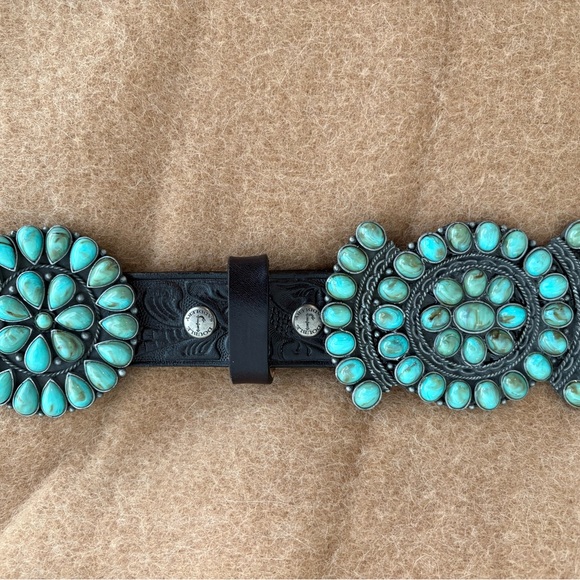 Double D Ranch Saqui Concho Belt - Brown and Green - Picture 3 of 6